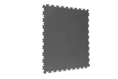 Eine graue Puzzlematte mit gezackten Kanten, die ein rechteckiges Design hat. Die Matte ist einfarbig und zeigt eine matte Textur, geeignet für verschiedene Anwendungen wie Gymnastik oder Spielbereiche.